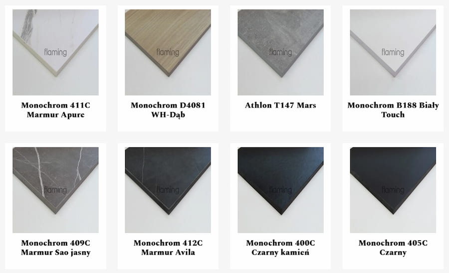 kuchnia z blatem kompaktowym Różne dekory blatów kompaktowych